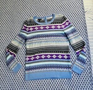 Talbots Wool Blend Fair Isle Sweater SM Button Back Pastel Romantic Ski Preppy